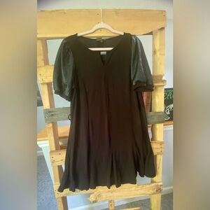 🖤 Adrienne Vittadini Black Dress w/ Faux Leather Puff Sleeves - XL